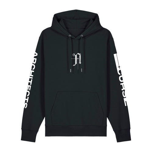 Black unisex hoodie featuring the Architects 'A' print on the front, Architects text along the right arm, and "Curse" text print along the left arm.