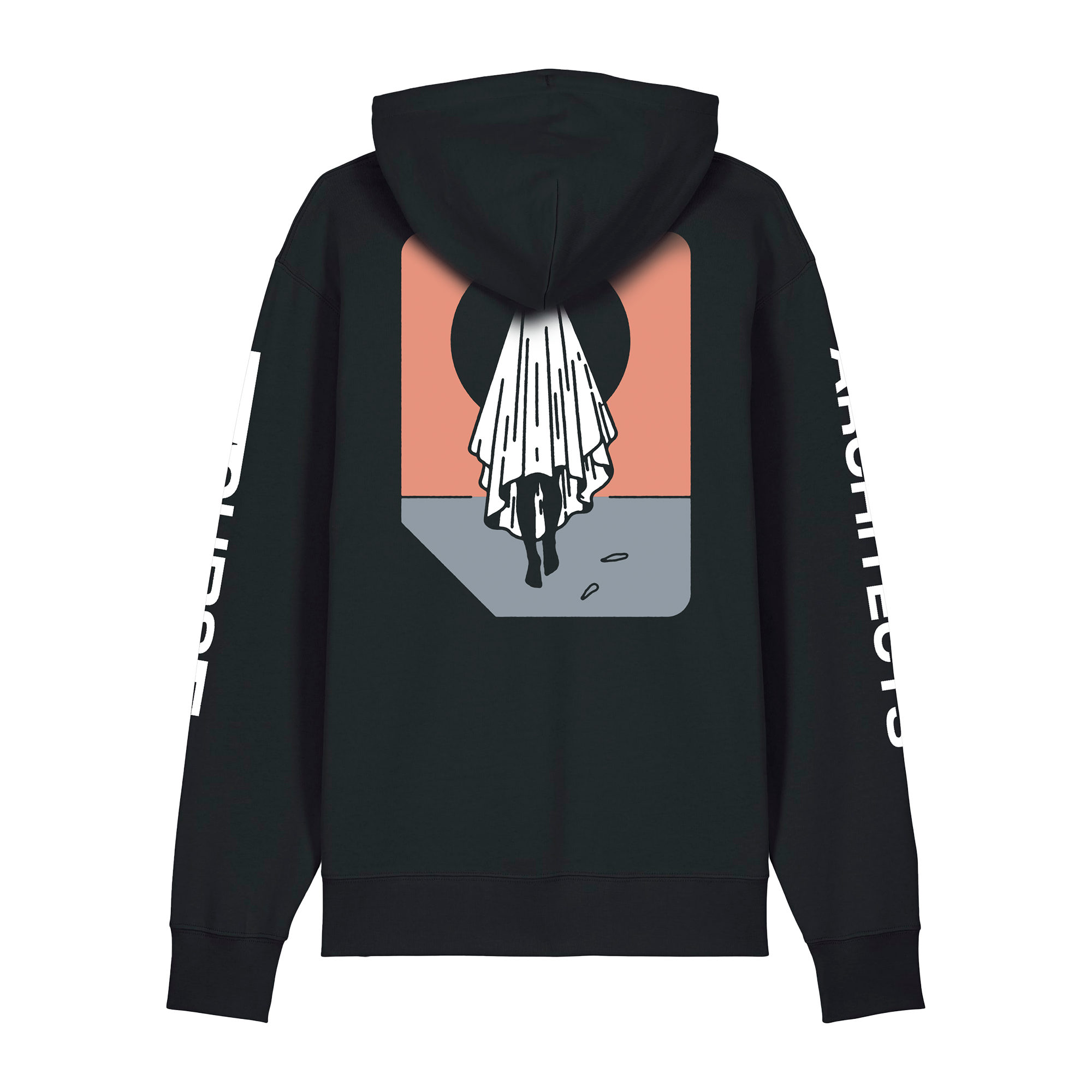 Black unisex hoodie featuring the Architects 'ghost' print on the back, Architects text along the right arm, and "Curse" text print along the left arm.