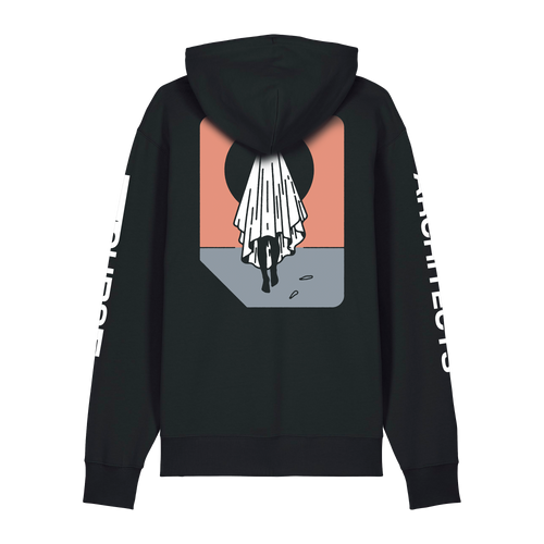 Black unisex hoodie featuring the Architects 'ghost' print on the back, Architects text along the right arm, and "Curse" text print along the left arm.