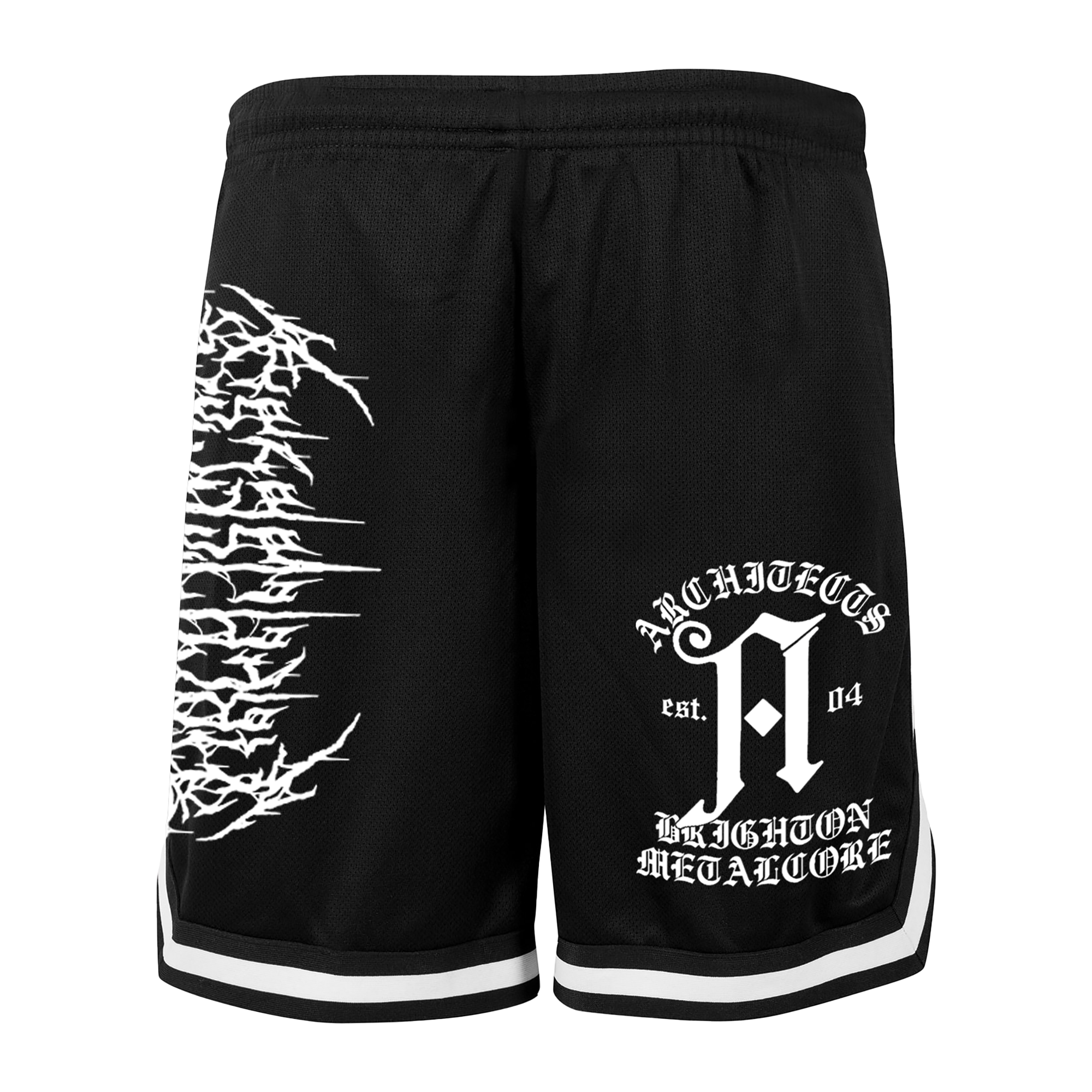 Black Metal Logo Mosh Shorts with white Architects print