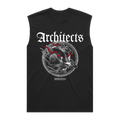Black unisex sleeveless tank top with Architects panther print across the front
