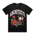 Black unisex short-sleeve Architects t-shirt with floral panther print across the front