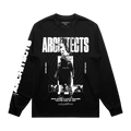 Black long-sleeve regular fit t-shirt with Architects 'Who gives a F*ck unless you're one of us' Whiplash print across the front, and Architects logo across the sleeve 