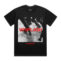Black short-sleeve unisex T-shirt featuring a grey and red Architects "Whiplash" print across the front.
