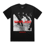 Black short-sleeve unisex T-shirt featuring a grey and red Architects "Whiplash" print across the front.