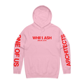 Pink regular-fit hoodie with red Architects 'Whiplash' print across the front and 'One of Us' print across the sleeves. 