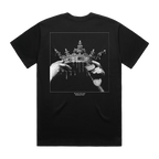 Black unisex short-sleeve T-Shirt with grey Architects crown print across the back