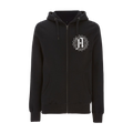 Black unisex zip-up hoodie featuring an Architects A print across the front right chest.