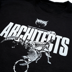 Black unisex crewneck featuring a white Architects Scorpio print across the front and a barbed wire print across the sleeves.