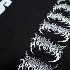 Black unisex crewneck featuring a white Architects Scorpio print across the front and a barbed wire print across the sleeves.