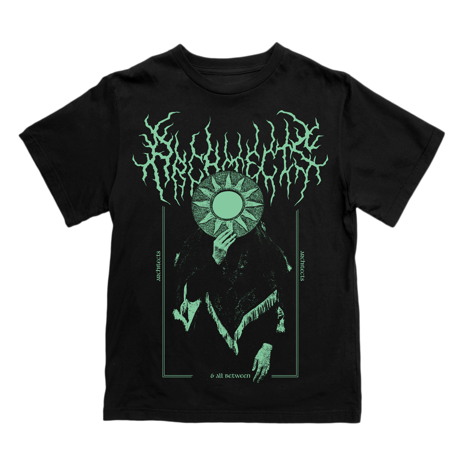 Black short-sleeve unisex regular fit T-shirt with Architects occult glow-in-the-dark print across the front.