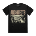 Black short-sleeve unisex regular fit t-shirt with Architects tree print across the front