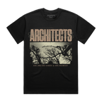 Black short-sleeve unisex regular fit t-shirt with Architects tree print across the front