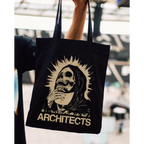 Black tote bag with a graphic skull design and 'ARCHITECTS' text print.