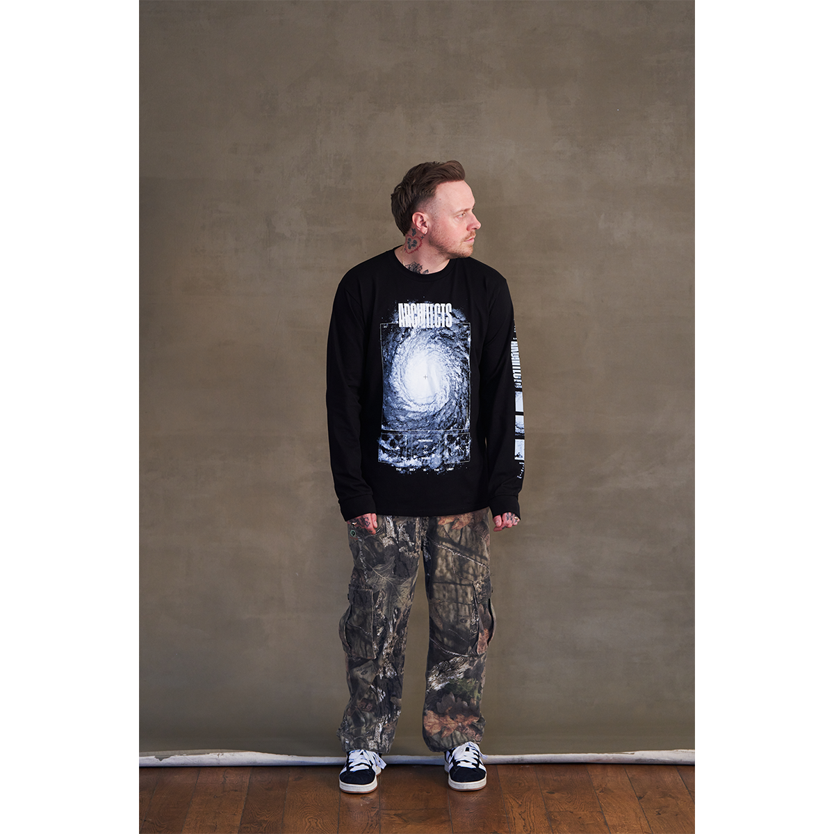 Architects long-sleeve unisex regular fit T-Shirt with Architects Blackhole print across the front and Architects text print along the sleeve