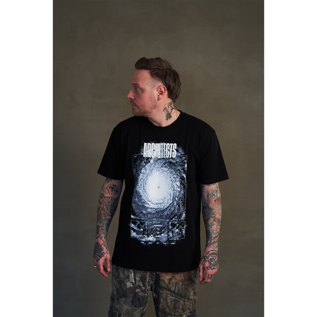 Black short-sleeve unisex regular fit T-shirt with Architects Blackhole print across the front