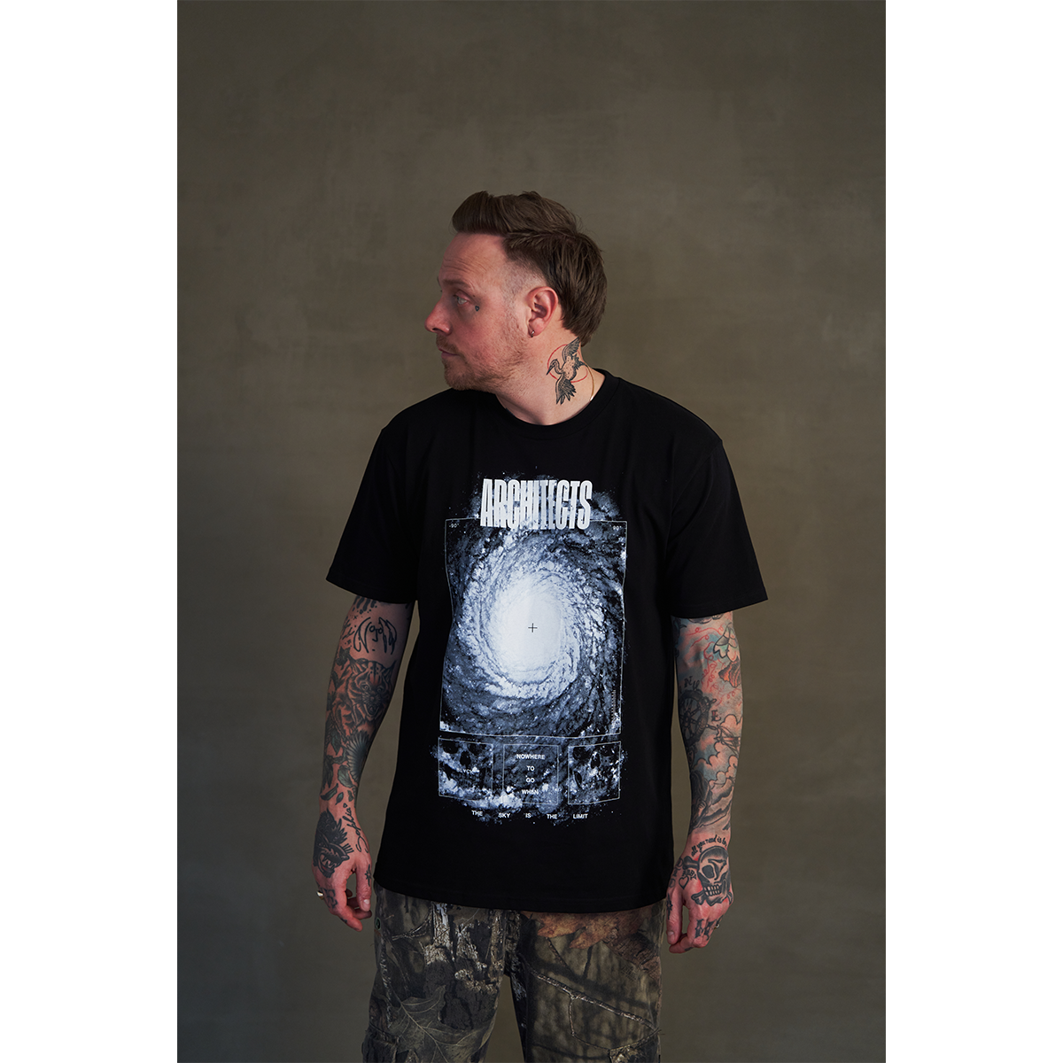 Black short-sleeve unisex regular fit T-shirt with Architects Blackhole print across the front