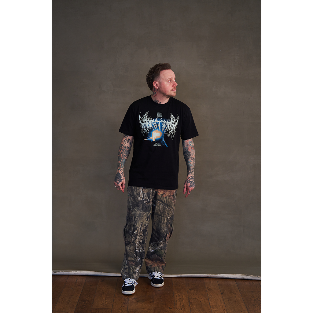 Black short-sleeve unisex regular fit T-shirt featuring the Architects Glow print across the front.