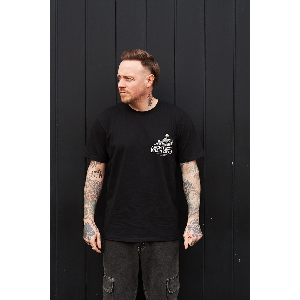 Black short-sleeve regular fit T-shirt with Architects Brain Dead print on the front right chest.
