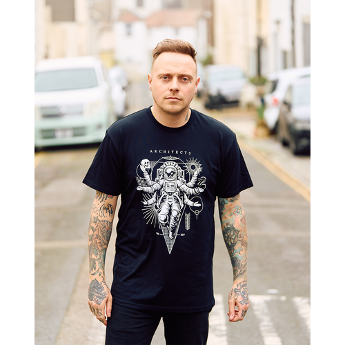 Black Short-sleeve unisex T-Shirt with Architects Astronaut print across the front