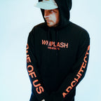 Black regular-fit hoodie with red Architects 'Whiplash' print across the front and 'One of Us' print across the sleeves. 